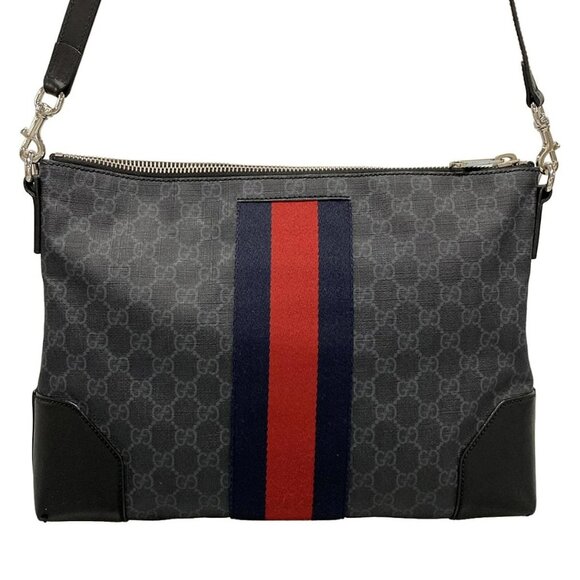 Auth GUCCI GG Supreme 474139 Dark Gray Black PVC Leather Shoulder Bag - Picture 2 of 15